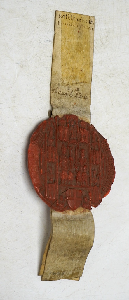 A 15th? century Bishop's wax seal, 6cm diameter. Condition - commensurate with age